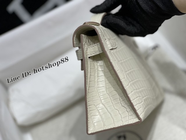 Hermes專櫃經典款Kelly手提女包 愛馬仕凱莉一代22CM霧面尼羅鱷魚皮包 zhh1253